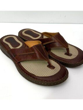 Born Hand Crafted Footwear Brown Leather Comfort Flip Flops Thong Sandals Sz 10M